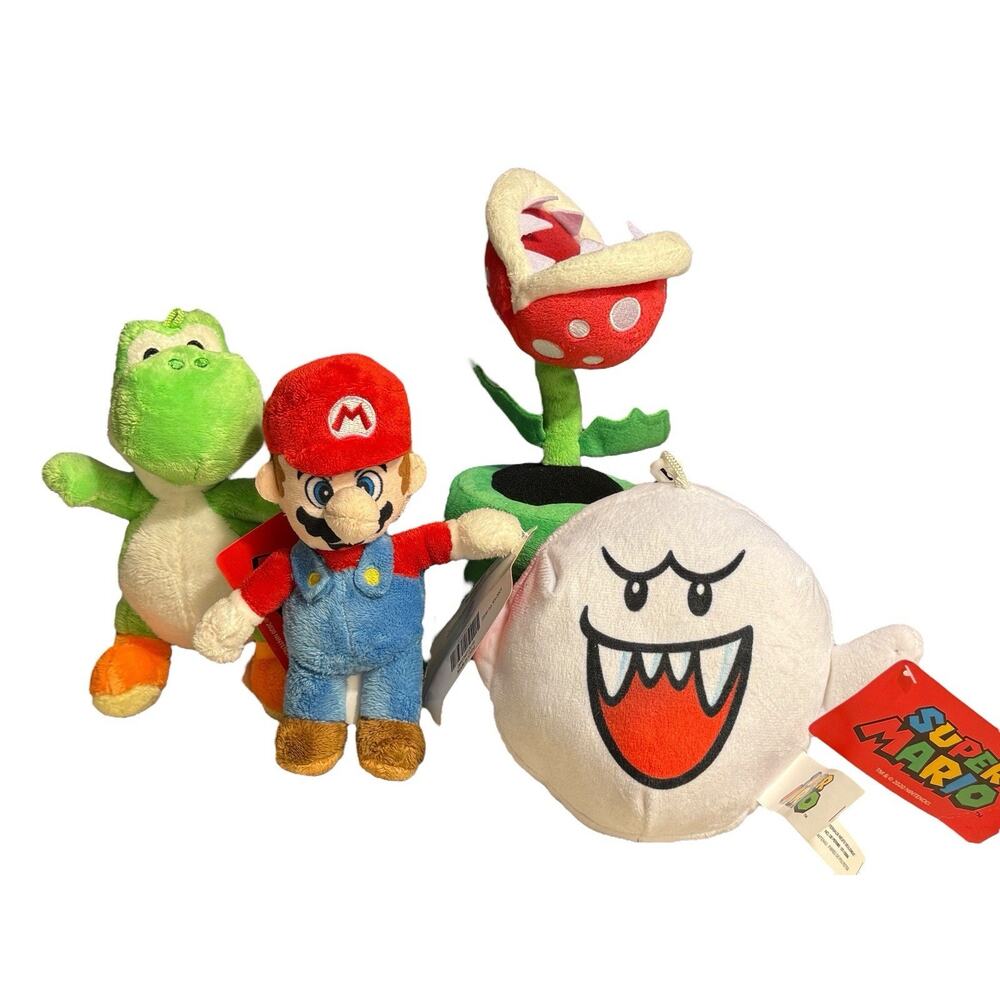 Lot Of Super Mario Plush - Mario, Piranha Plant, Koopa Troopa, & Boo